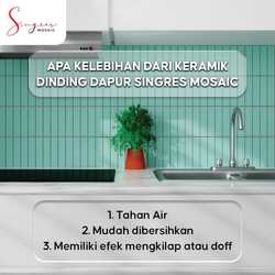 Bukan hanya sekedar motif atau memperindah, singres mosaic juga memiliki kelebihan loh.

Karena tahan terhadap air maka singres mosaic memiliki umur yang panjang. Mudah dibersihkan ketika terkena paparan noda, cukup menyikat saja noda membandel bisa hilang dengan mudah. Dan memiliki efek beragam yang dapat kamu pilih sesuai dengan tema dapurmu.

Untuk informasi & ketersediaan stock, silakan hubungi customer service:
08971358491 (WhatsApp)

#singresmosaic #whysingresmosaic #indonesiaarchitecture